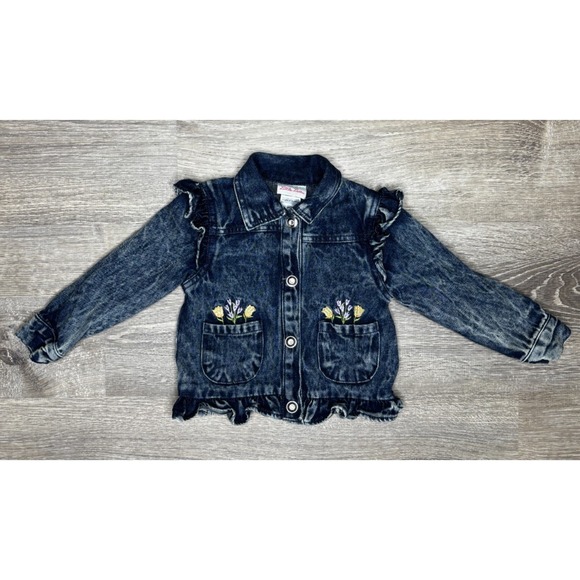 Little Lass Other - Little Lass Toddler‎ Girl Ruffle Denim Jacket Floral Applique Size 24 Months